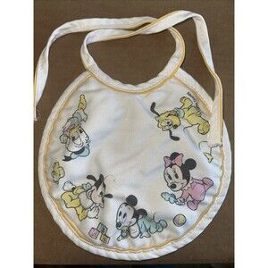 1984 Mickey Mouse Babies Quilted Back Circle Baby Bib - Disney -Made in USA